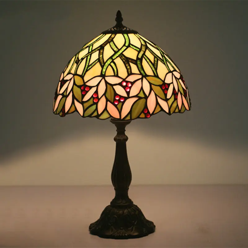 Traditional Tiffany Semicircle Cylinder Aluminum Glass 1-Light Table Lamp For Bedroom