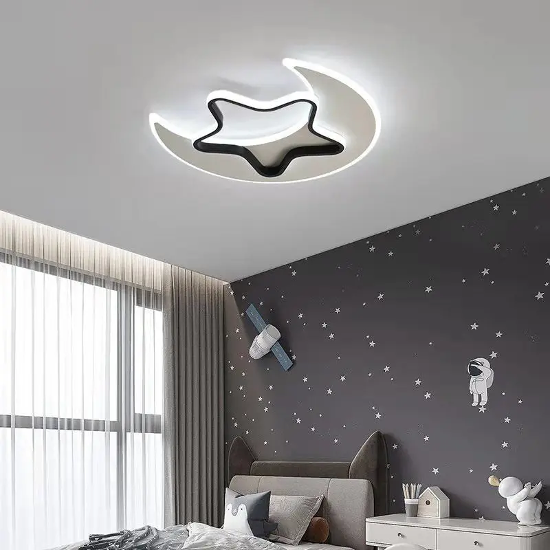 Contemporary Creative Moon Star Acrylic Shade Hardware LED Flush Mount Ceiling Light For Living Room