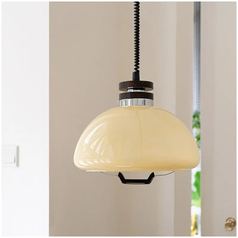 Traditional Vintage Hemisphere Iron Solid Wood Glass 1-Light Pendant Light For Bedroom