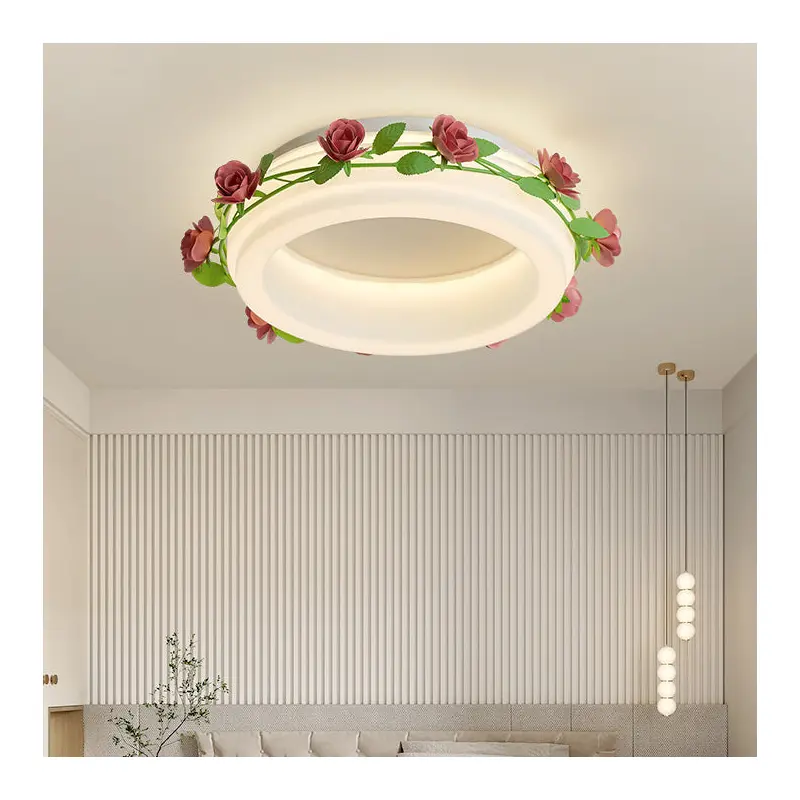 Contemporary Creative Flower Round Iron Plastic LED Flush-Mount Ceiling Light For Bedroom
