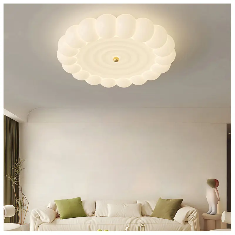 Contemporary Creative Round Iron PE Plastic LED Flush Mount Ceiling Light For Bedroom