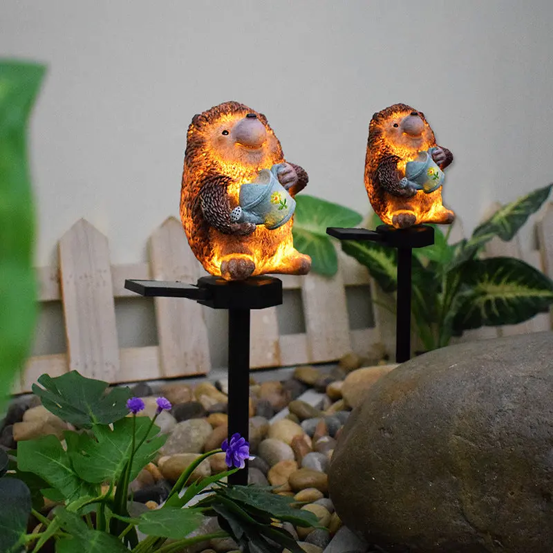 Contemporary Creative Resin Kettle Hedgehog Waterproof LED Solar Lawn Insert Light For Outdoor Patio