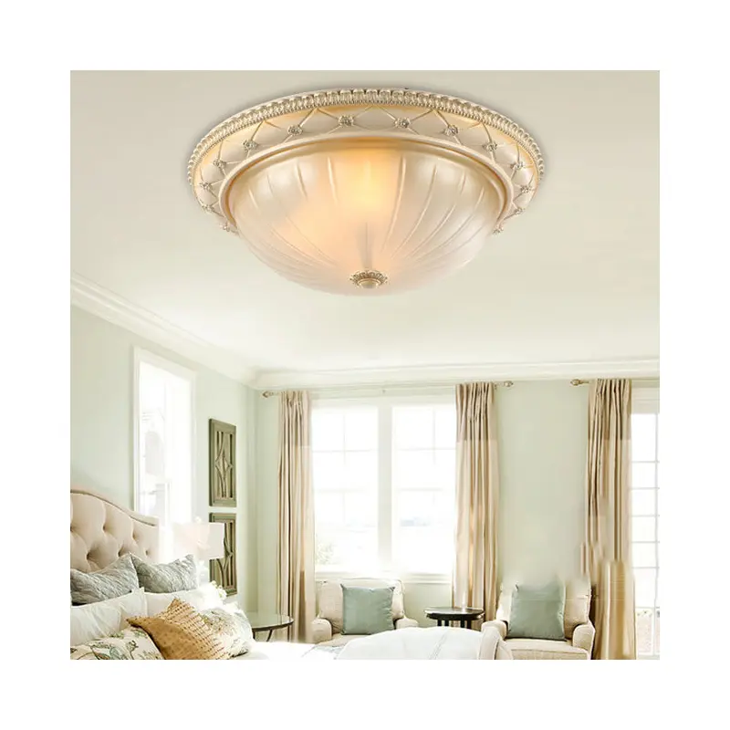 Traditional French Round Dome Resin Glass 2/3 Light Flush Mount Ceiling Light For Bedroom