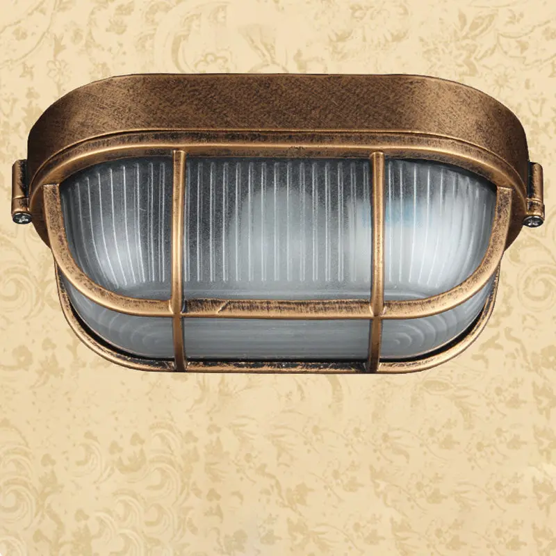 Traditional Vintage Waterproof Rectangular Square Aluminum Frame Glass Shade 1-Light Flush Mount Ceiling Light For Bathroom