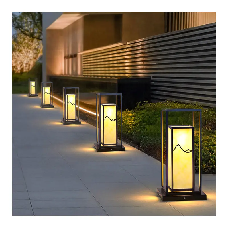 Traditional Chinese Solar Waterproof Stainless Steel Acrylic Cylinder Imitation Marble LED Landscape Lighting Outdoor Light For Garden