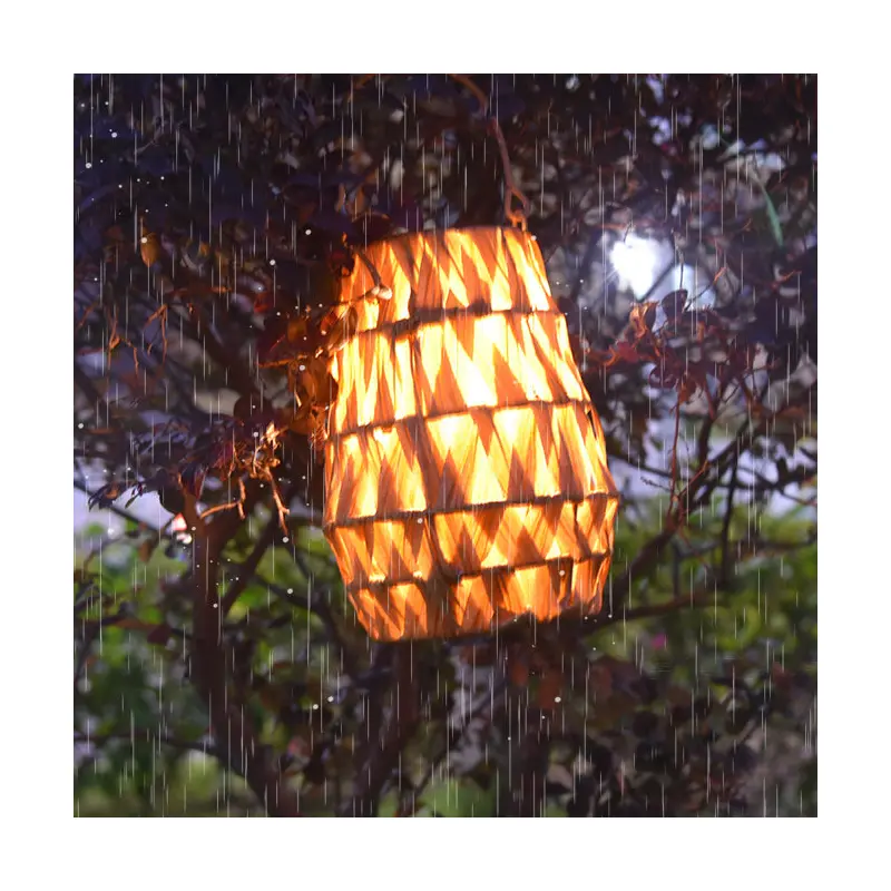 Contemporary Creative Solar Waterproof Rattan Lantern Cylindrical ABS Hardware LED Outdoor Light For Garden