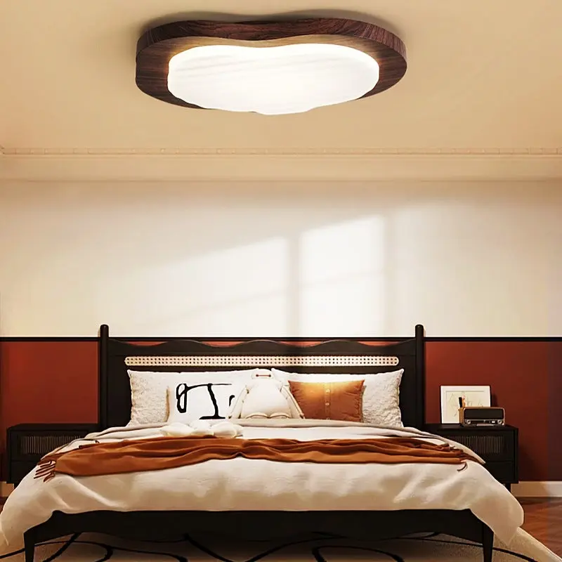 Traditional Vintage Pebble Woodgrain Hardware PVC LED Flush Mount Ceiling Light For Bedroom