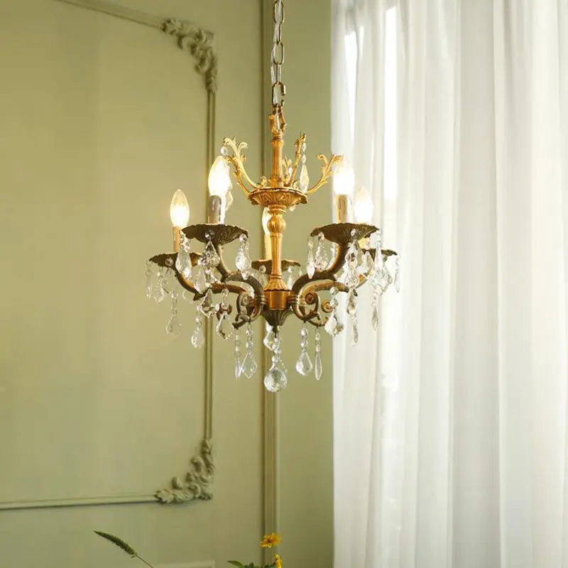 Traditional Vintage Twig Candle Shape Copper Crystal 5/6/8 Light Chandelier For Bedroom