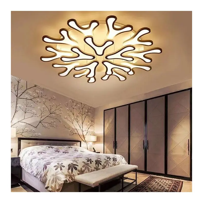 Contemporary Creative Iron Acrylic Antler Flower LED Flush Mount Ceiling Light For Living Room