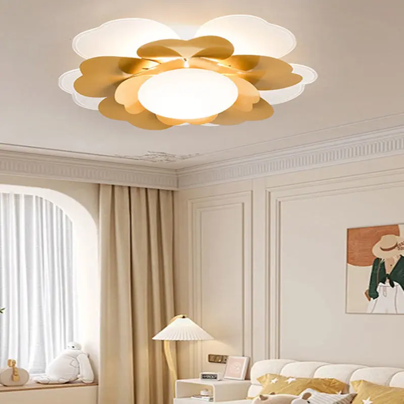 Contemporary Creative Lotus Round Acrylic Iron LED Flush Mount Ceiling Light For Living Room