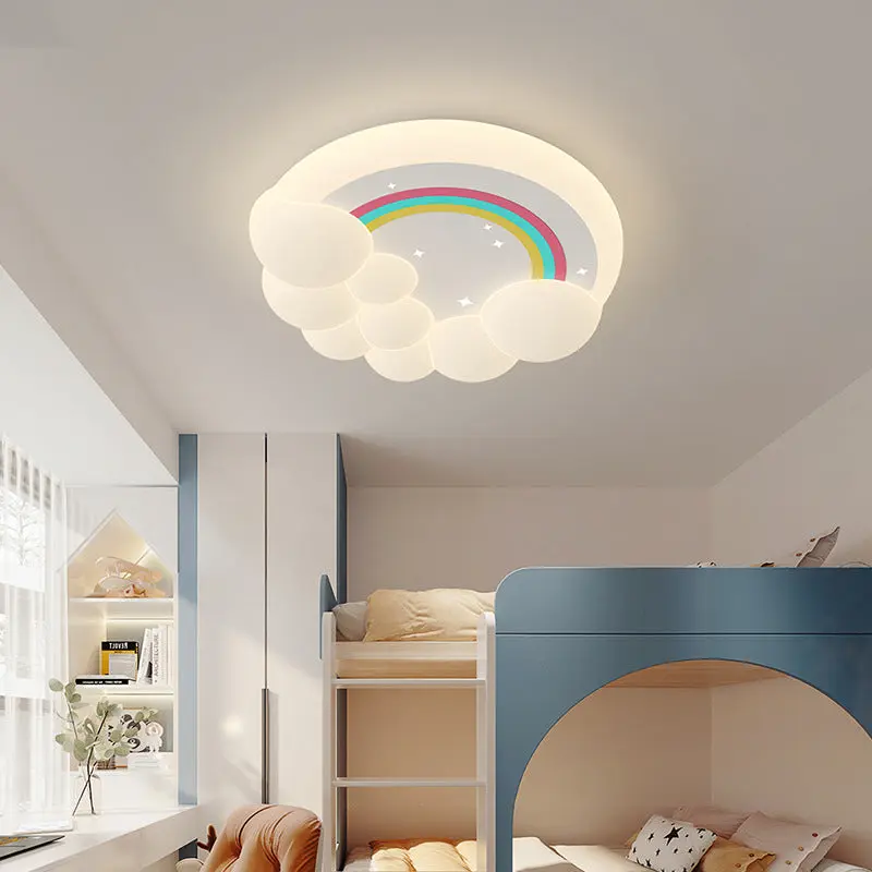 Modern Simplicity Kids Round Cloud Falling Star Rainbow Iron PE LED Flush Mount Ceiling Light For Bedroom