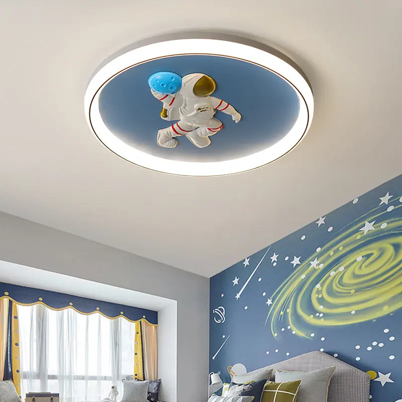 Contemporary Creative Cartoon Kids Astronaut Angel Round Aluminum Hardware Silicone Flush Mount Ceiling Light Kid Light For Bedroom
