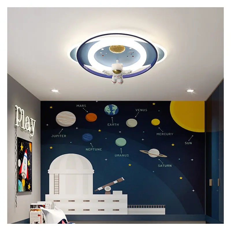 Contemporary Creative Cartoon Kids Astronaut Rocket Princess Round Oval Iron Acrylic LED Flush Mount Ceiling Light For Bedroom