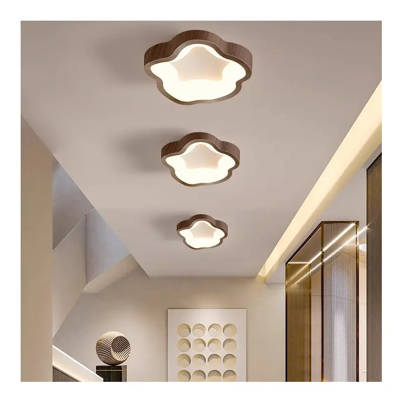 Traditional Japanese Corrugated Iron PE LED Flush Mount Ceiling Light For Living Room