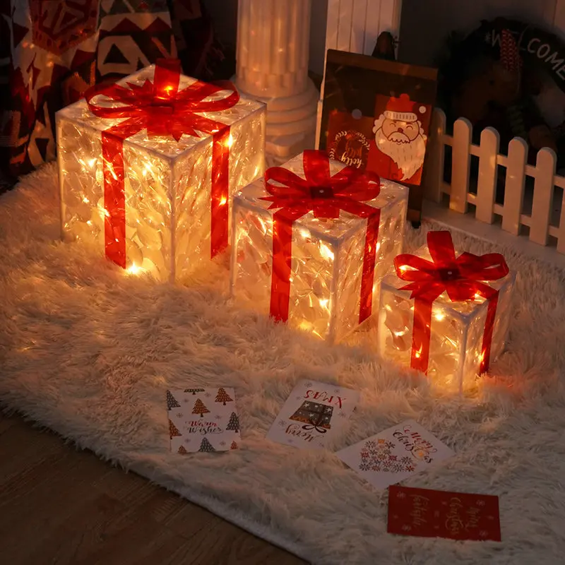 Modern Minimalist Square Christmas Gift Box PVC LED Standing Floor Lamp Decorative Light For Living Room