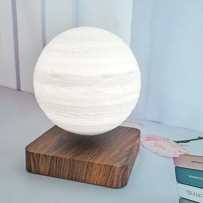 Contemporary Creative Levitation 3D PEGT Moon Round Orb ABS Wood LED Table Lamp For Bedroom
