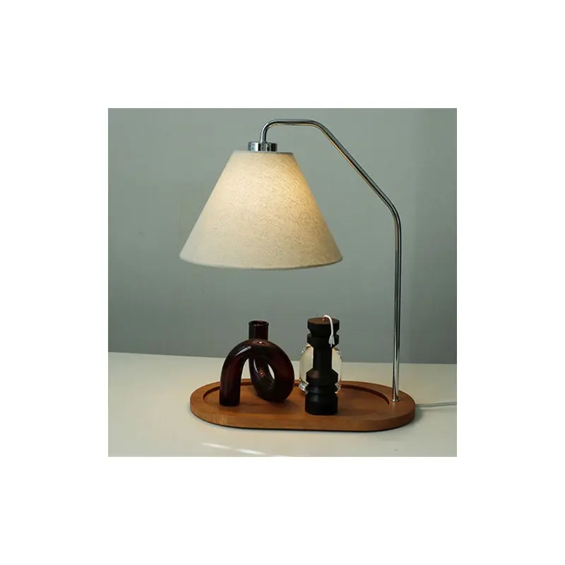 Traditional Vintage Umbrella Round Pleated Fabric Wood USB 1-Light Table Lamp For Living Room