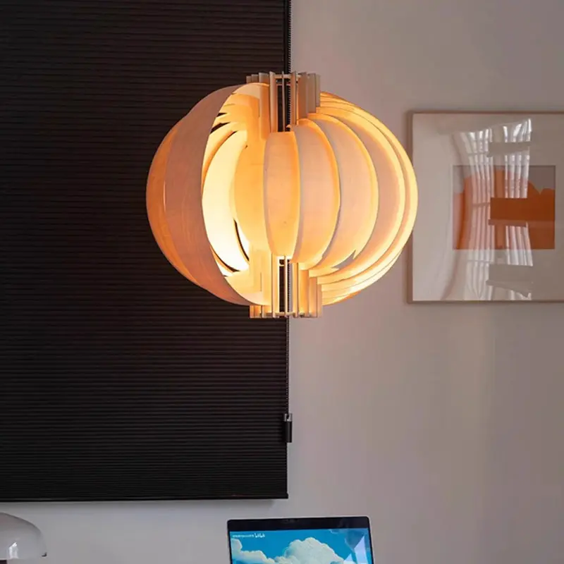 Traditional Vintage Sphere Solid Wood Metal 1-Light Pendant Light For Living Room