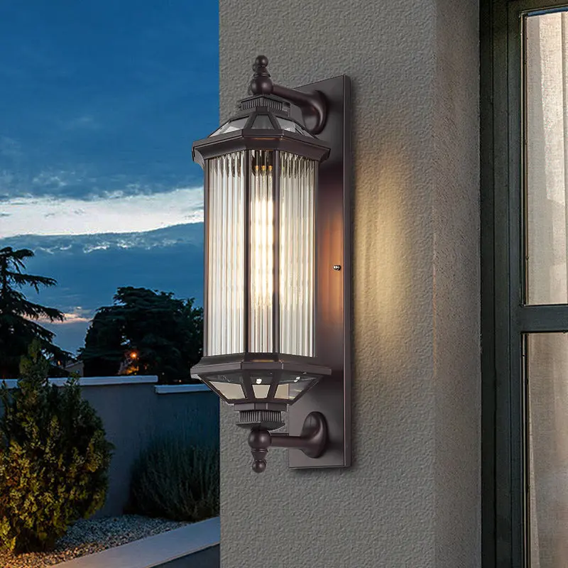Traditional Vintage Octagonal Square Waterproof Glass Aluminum 1-Light Wall Sconce Lamp For Outdoor Patio