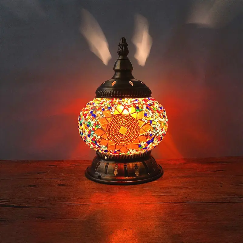 Contemporary Boho Iron Glass Pieces Mosaic Tower Shape 1-Light Table Lamp Night Light For Bedroom