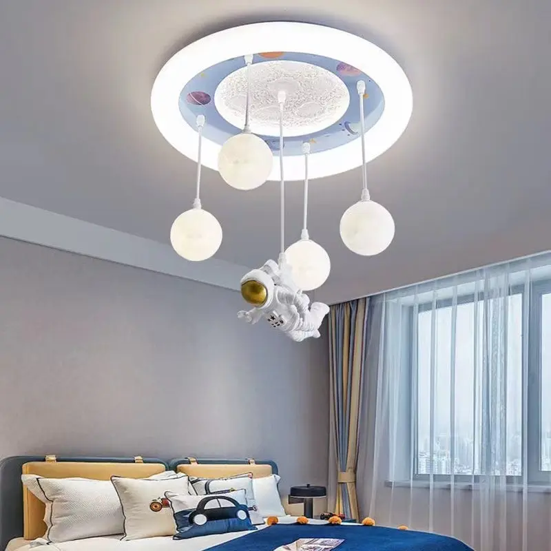 Contemporary Creative Astronaut Unicorn Round Acrylic Resin Iron LED Flush Mount Ceiling Light For Bedroom