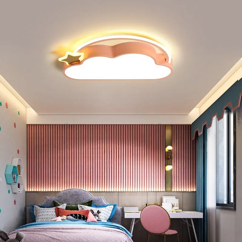 Contemporary Creative Kids Cartoon Clouds Iron Acrylic LED Flush Mount Ceiling Light For Bedroom