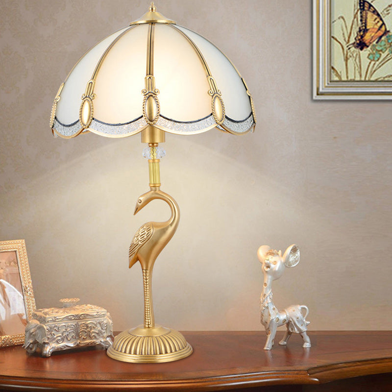 Traditional Vintage Round Cone Copper Glass 1-Light Table Lamp For Bedroom