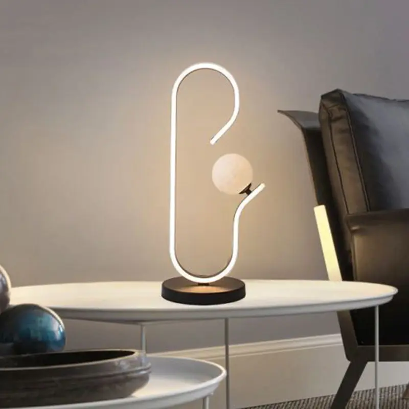 Contemporary Creative Decorative Curved Line Iron Acrylic Aluminum Silicone LED Table Lamp For Bedroom