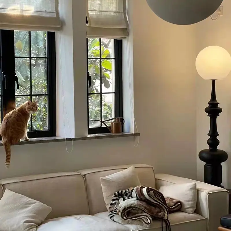 Traditional Vintage Roman Column Round Acrylic Resin 1-Light Standing Floor Lamp For Bedroom