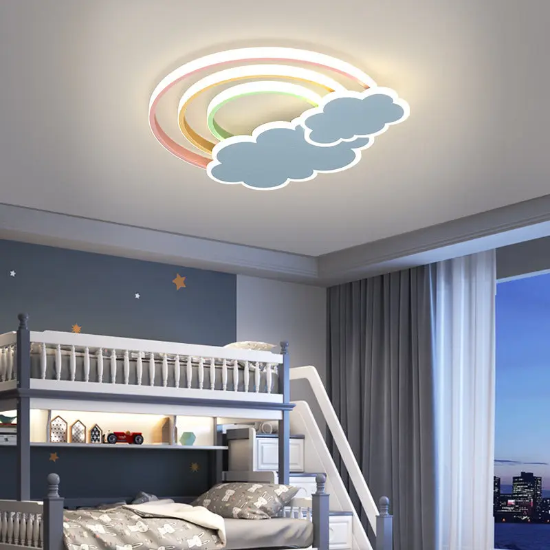 Contemporary Creative Kids Cloud Rainbow Aluminum Acrylic LED Flush Mount Ceiling Light For Bedroom