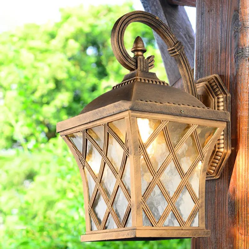 Traditional Vintage Square Fishing Net Glass Aluminum 1-Light Wall Sconce Lamp For Garden