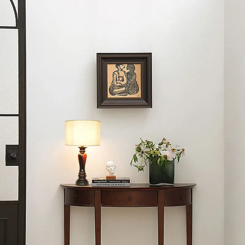 Traditional Vintage Cylinder Ceramic Metal Fabric 1-Light Table Lamp For Bedroom