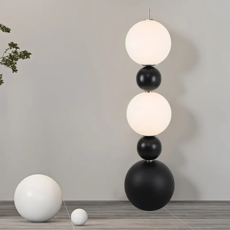 Contemporary Creative Sugarloaf Round Orb Resin Stainless Steel Glass LED Standing Floor Lamp For Living Room