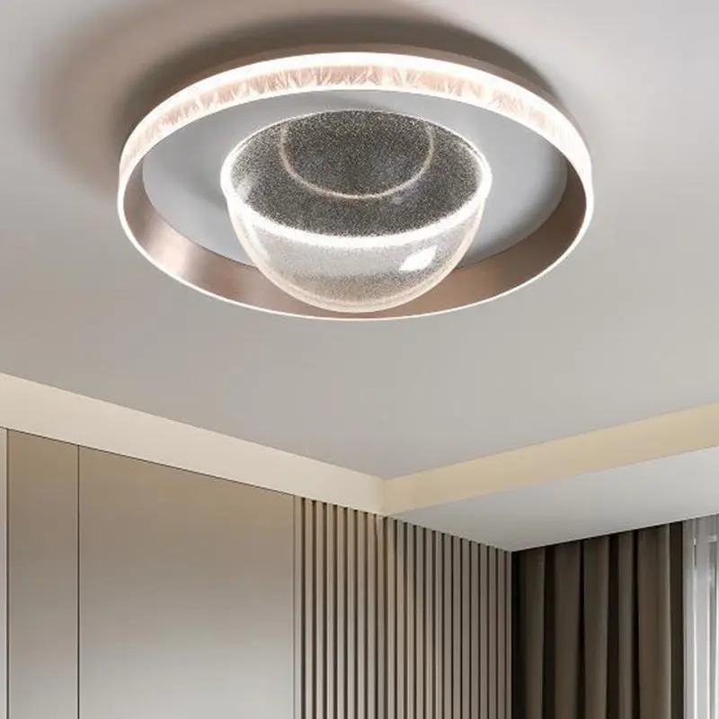 Modern Simplicity Aluminum Acrylic Round Starry Sky Ice Pattern LED Flush Mount Ceiling Light For Bedroom