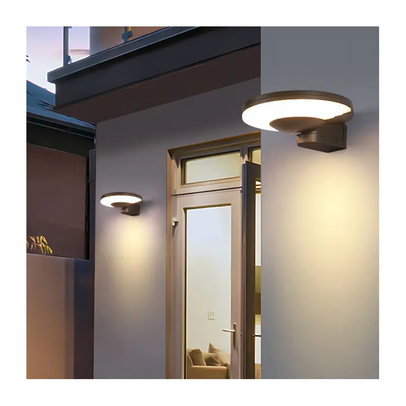 Contemporary Industrial Aluminum Disc Solar LED Wall Sconce Lamp For Outdoor Patio