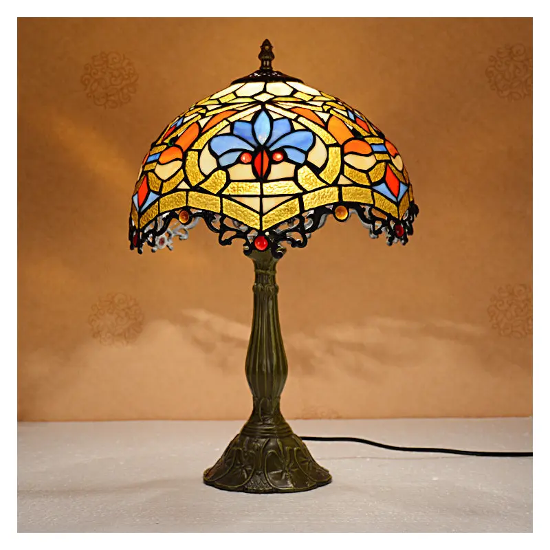 Traditional Tiffany Umbrella Alloy Stained Glass 1-Light Table Lamp For Bedroom