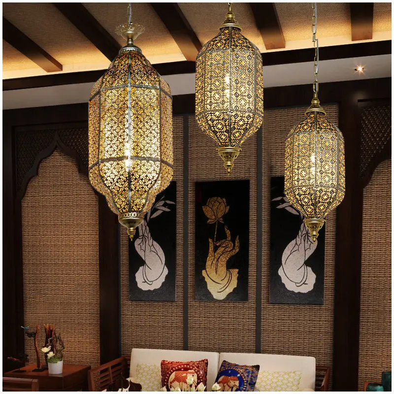 Traditional Vintage Round Column Iron 1-Light Pendant Light For Living Room