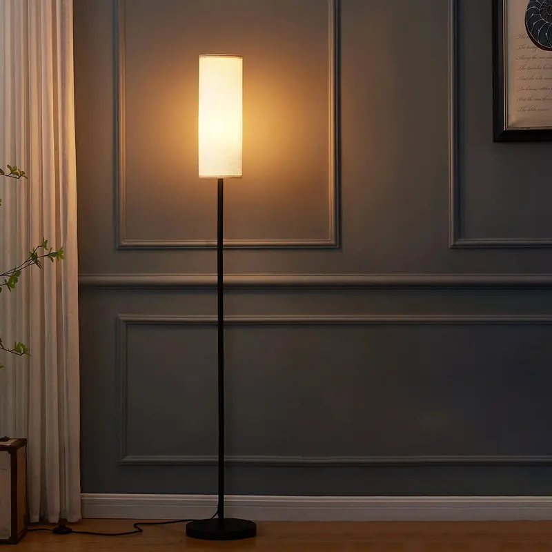 Modern Minimalist Cylinder Long Rod Iron Fabric 1-Light Standing Floor Lamp For Bedroom