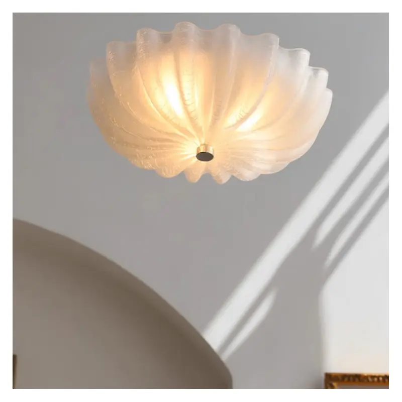 Traditional French Spiral Lines Flower Cracked Glass Iron 3-Light Flush Mount Ceiling Light For Bedroom
