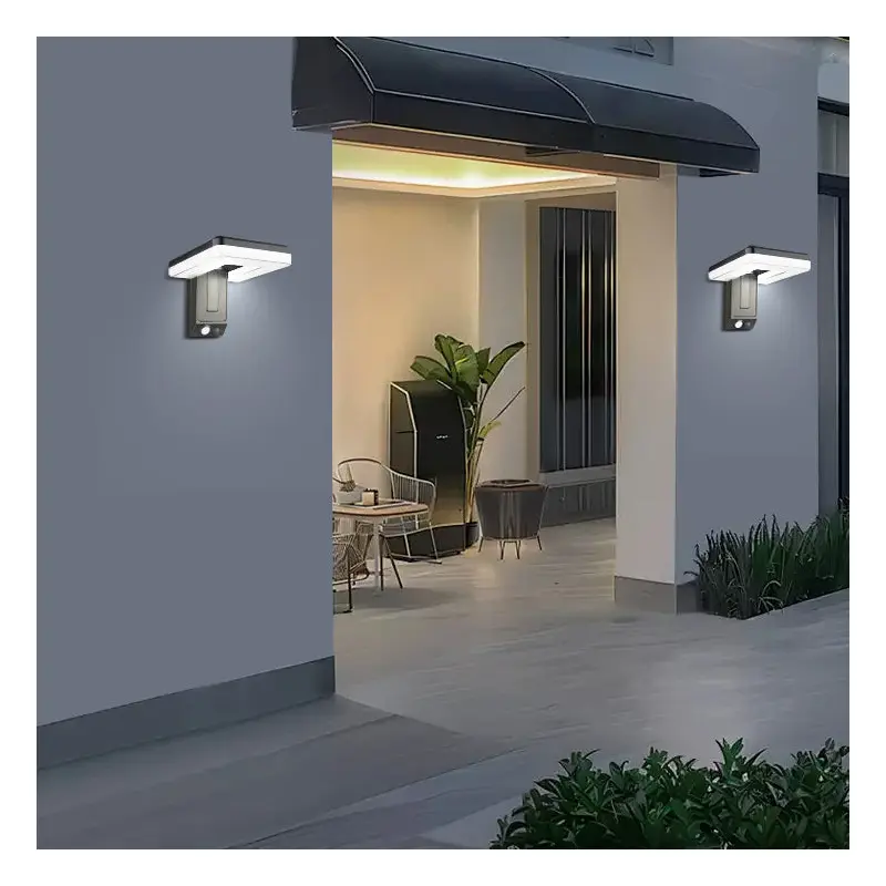 Contemporary Industrial Square ABS Solar Waterproof LED Outdoor Wall Sconce Lamp For Garden