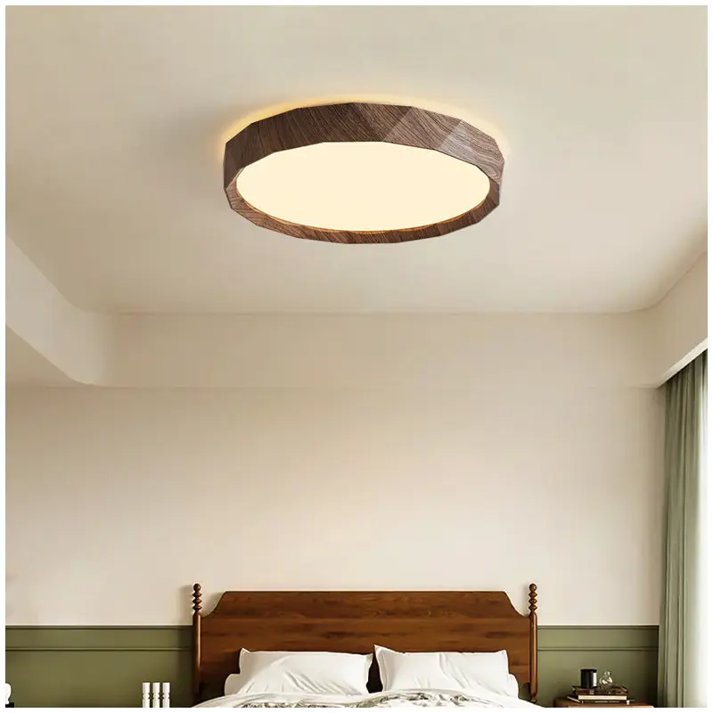 Traditional Japanese Water Transfer Wood Grain Iron Acrylic LED Flush Mount Ceiling Light For Living Room