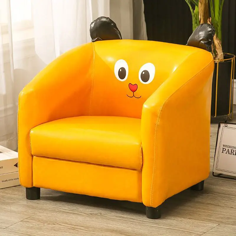 Contemporary Creative Kids Oil-WaxedLeather Wood Cartoon Animal Shaped Accent Chair Backrest Armrest For Living Room