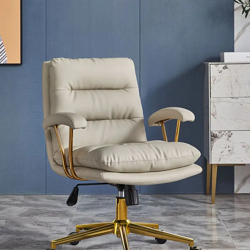 Modern Minimalist PU Leather Top-grain Leather Metal Mid-Back Swivel Height Adjustable Desk Chair Backrest Armrest For Home Office