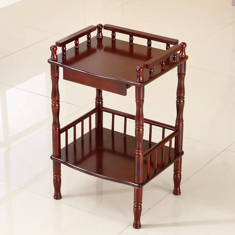 Traditional Vintage Rectangular Solid Wood End Table 2-Tier 4-Leg For Living Room