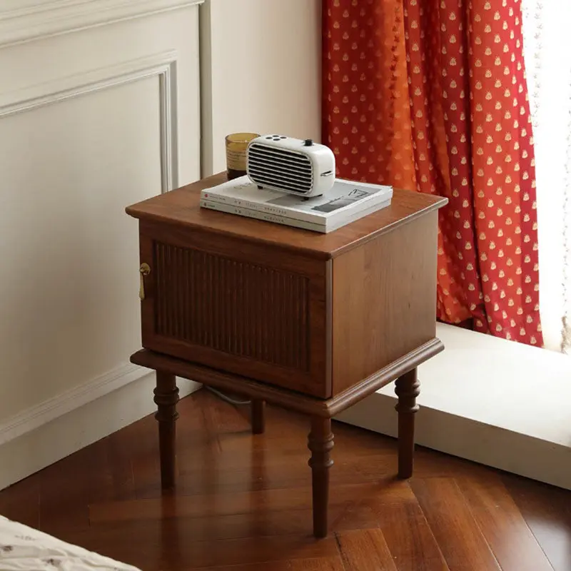 Traditional Vintage Rectangular Solid Wood Nightstand 4-Leg 1-Cabinet For Bedroom