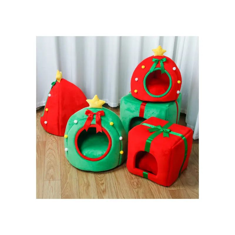 Contemporary Creative Christmas Tree Gift Box Design Crystal Velvet Pet Accent Chair Backrest Armless For Living Room