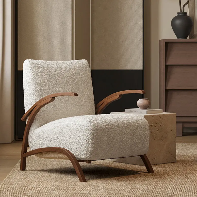 Contemporary Creative Teddy Fleece Carbon Steel Curved Square Accent Chair With Backrest Armrests For Living Room