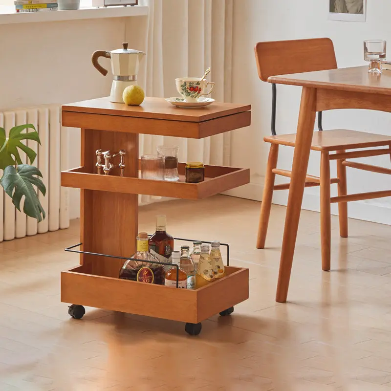 Modern Minimalist Rectangular Rubberwood Movable Side Table 1-Drawer For Living Room