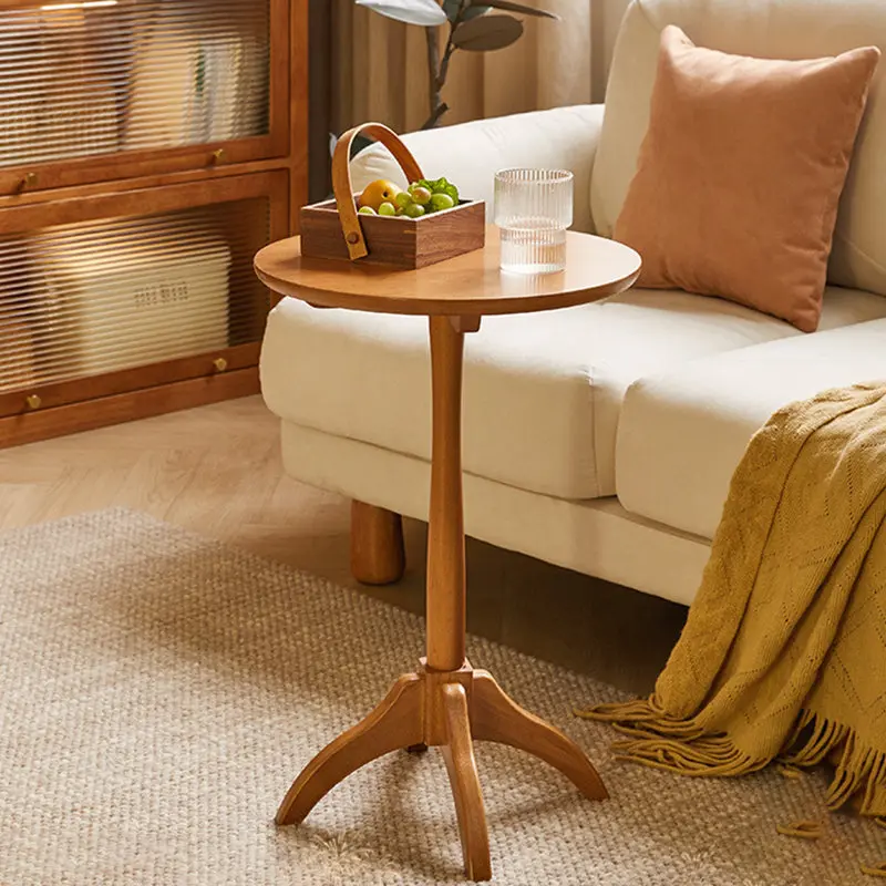 Modern Minimalist Round Solid Wood Removable Column Side Table 1-Tier For Living Room