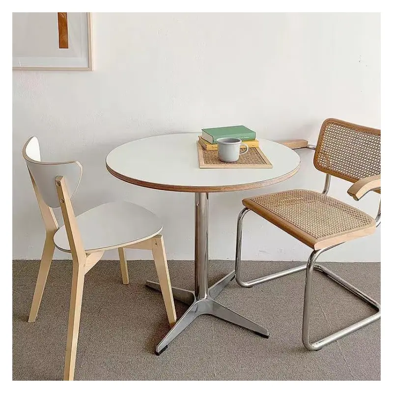 Traditional Chinese Cross Support Round Solid Wood Fiberboard Carbon Steel End Table 1-Tier For Living Room